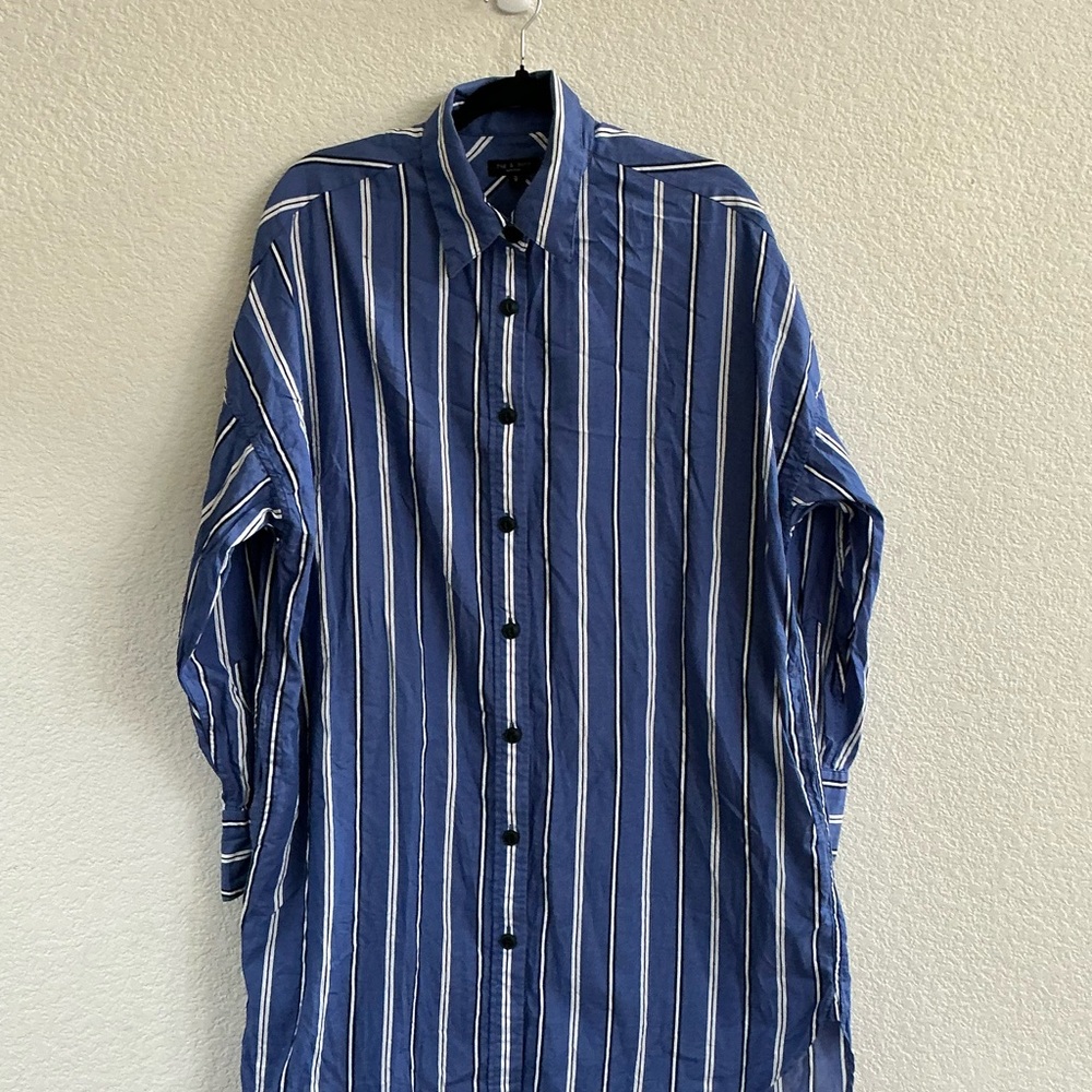 Rag and bone blue white, black striped shirt, dress long sleeve size medium - Picture 7 of 9
